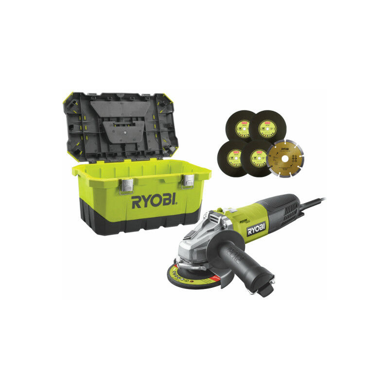 foto del prodotto smerigliatrice angolare ryobi 800w 125 millimetri disco 1 diamante 5 dischi per sbavare toolbox rag800 125ta6