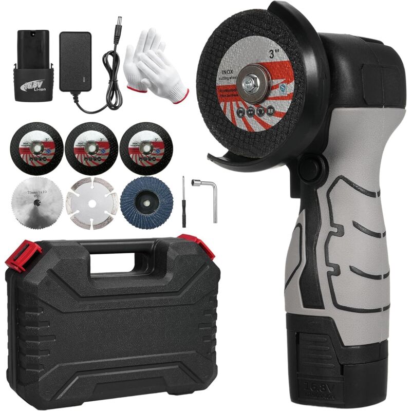 foto del prodotto smerigliatrice angolare senza fili 7000 giri min mini smerigliatrice elettrica con 1 batteria da 16,8 v 2000 mah e disco abrasivo per tagliare