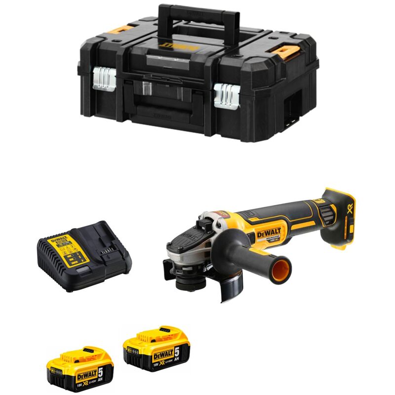 foto del prodotto smerigliatrice dewalt dcg405p2 qw 18v, 2 batterie 5ah, brushless, 125mm, 9000 giri, 1000w, tstak