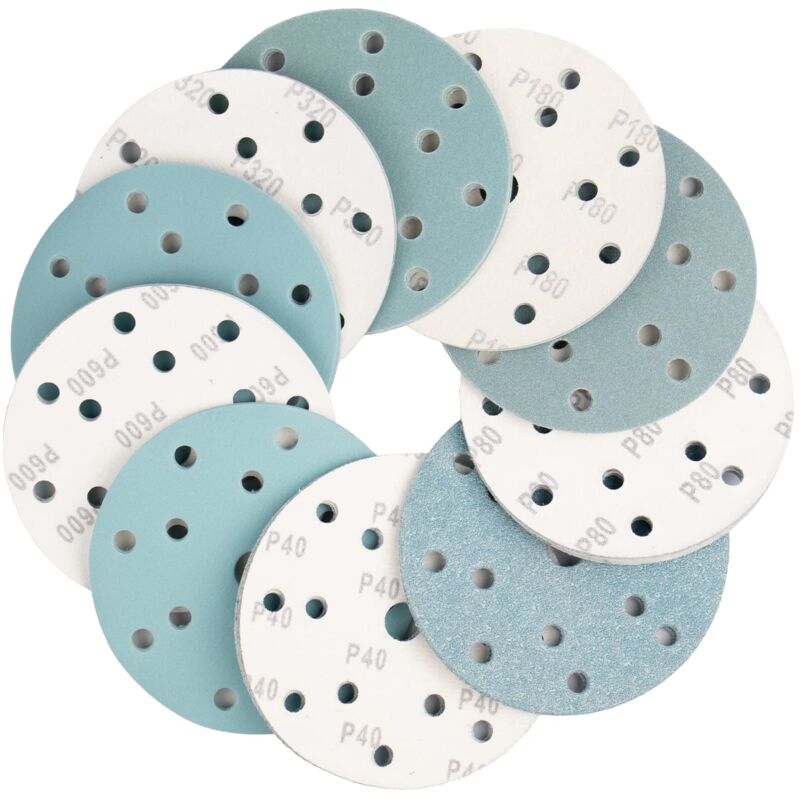 foto del prodotto smerigliatrice orbitale, 100 pezzi, carta vetrata, 150 mm, velcro, 40 60 80 120 180 240 320 400 600 800, grana mista, carta vetrata assortita, per