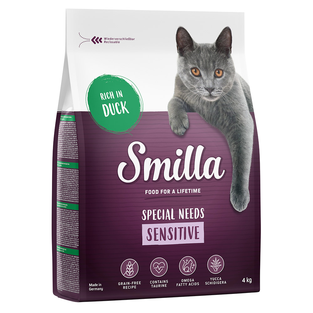 foto del prodotto smilla adult sensitive senza cereali anatra crocchette per gatti 4 kg