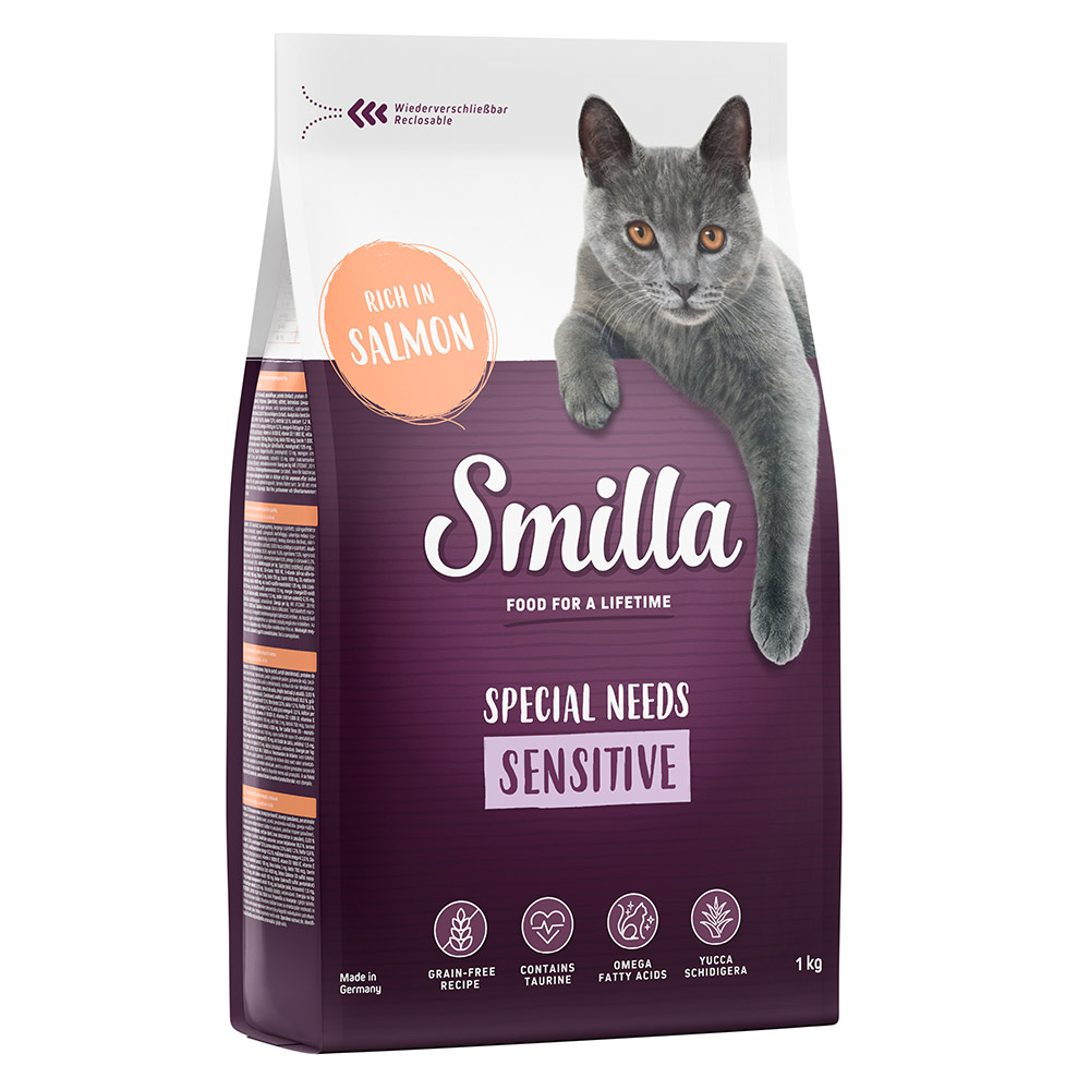 foto del prodotto smilla adult sensitive senza cereali salmone crocchette per gatti 1 kg