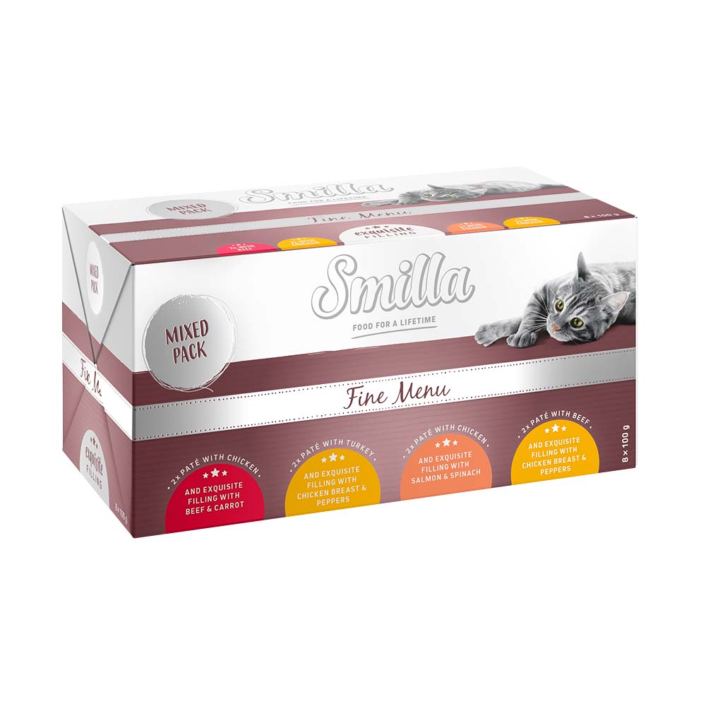 foto del prodotto smilla fine men delizioso ripieno 8 x 100 g umido gatto manzo con petto di pollo paprika