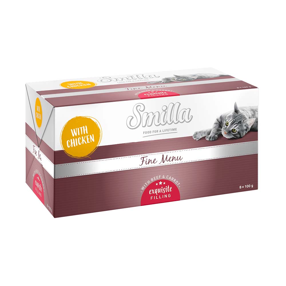 foto del prodotto smilla fine men delizioso ripieno 8 x 100 g umido gatto pollo con carne di manzo carota
