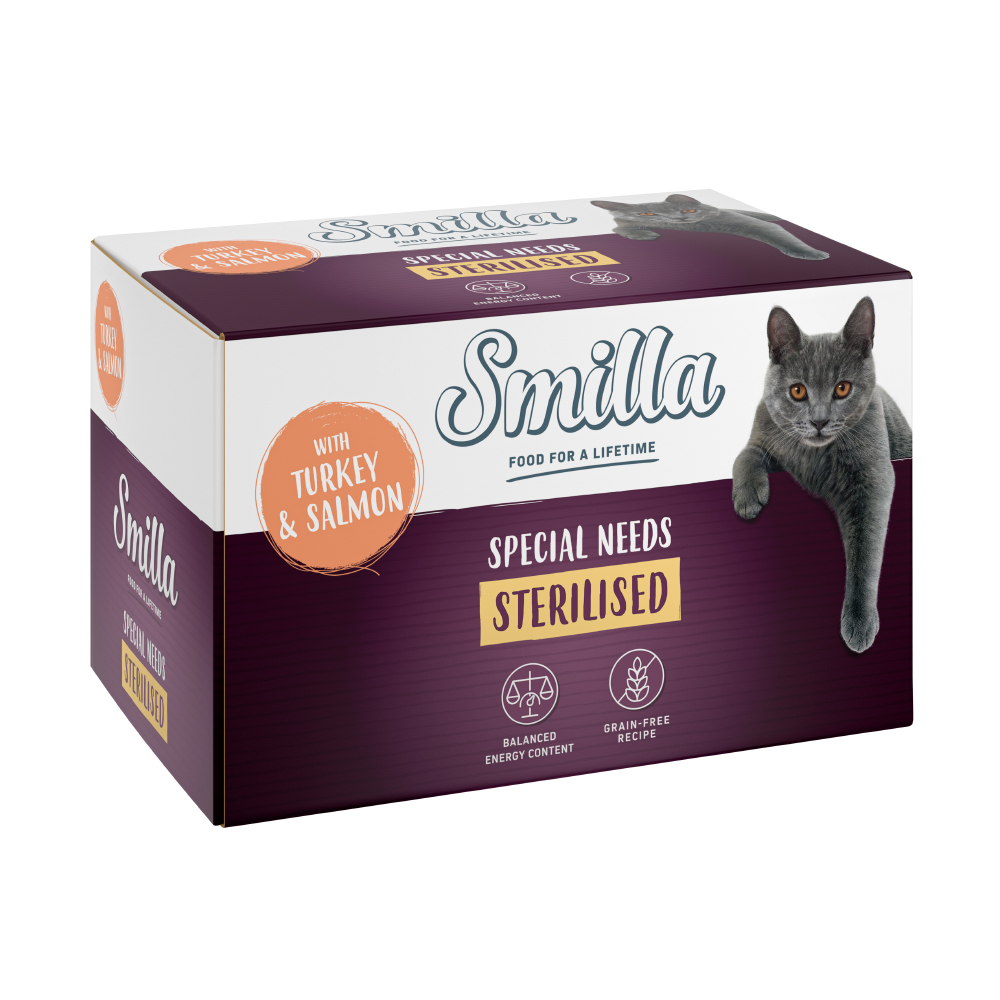 foto del prodotto smilla sterilised in vaschetta 24 x 100 g umido gatto - tacchino con salmone
