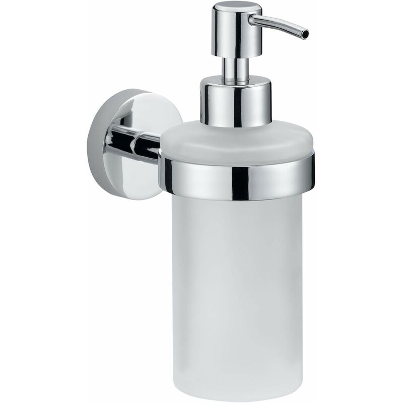 foto del prodotto smooz dispenser sapone liquido portasapone in metallo cromato e vetro satinato da parete, senza perforazione capacit di 200 ml inossidabile