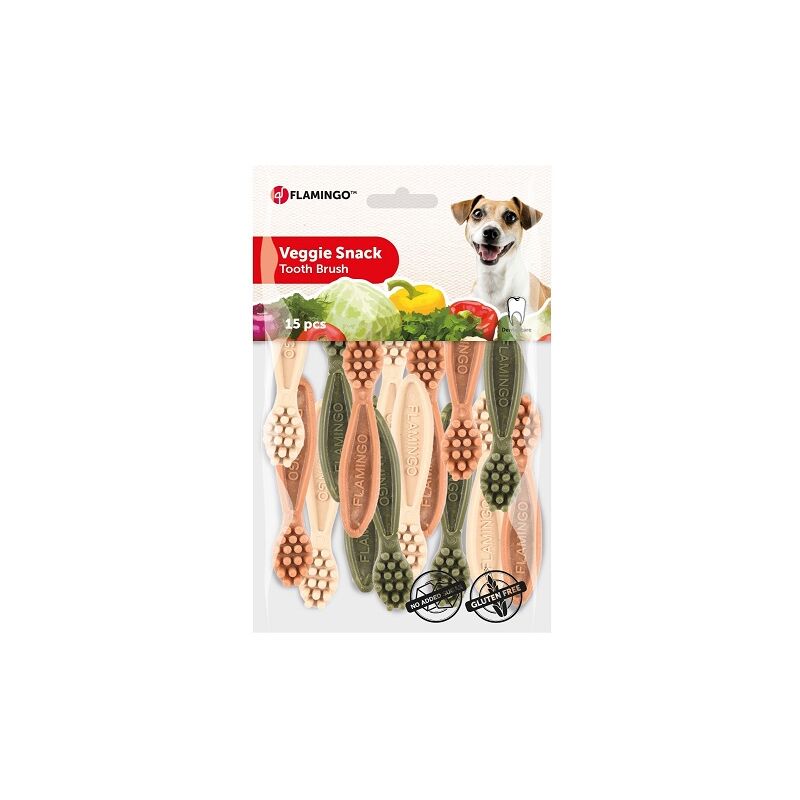 foto del prodotto snack dentali fenicotteri verdure spazzole da denti 7,5 cm 15 unit 