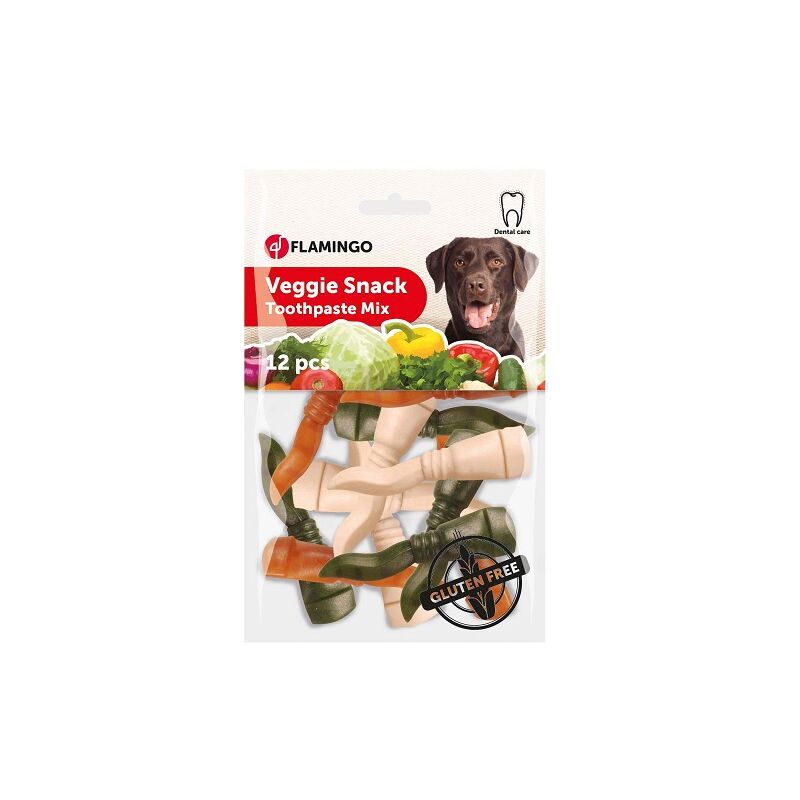 foto del prodotto snack dentali flamingo dentifricio verdure 7,5 cm 12 unit 