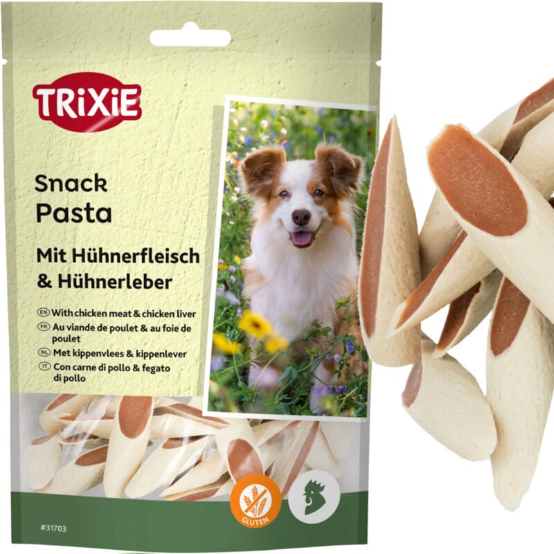 foto del prodotto snack per cani penne pasta con pollo pasta al pollo trixie premio 100g