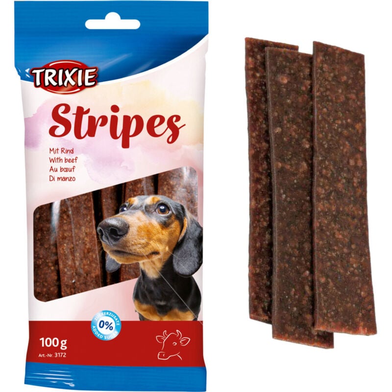 foto del prodotto snack per cani stripes con manzo trixie premio 100g
