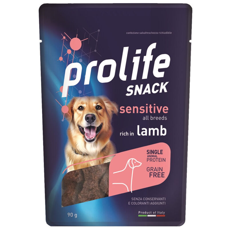 foto del prodotto snack sensitive grain free per cani con agnello da 90 gr prolife
