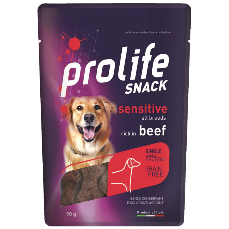 foto del prodotto snack sensitive grain free per cani con manzo da 90 gr prolife