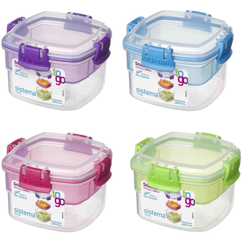 foto del prodotto snacks to go contenitore per alimenti 400 ml vasetto piccolo per snack con scomparti senza bpa colori assortiti sistema