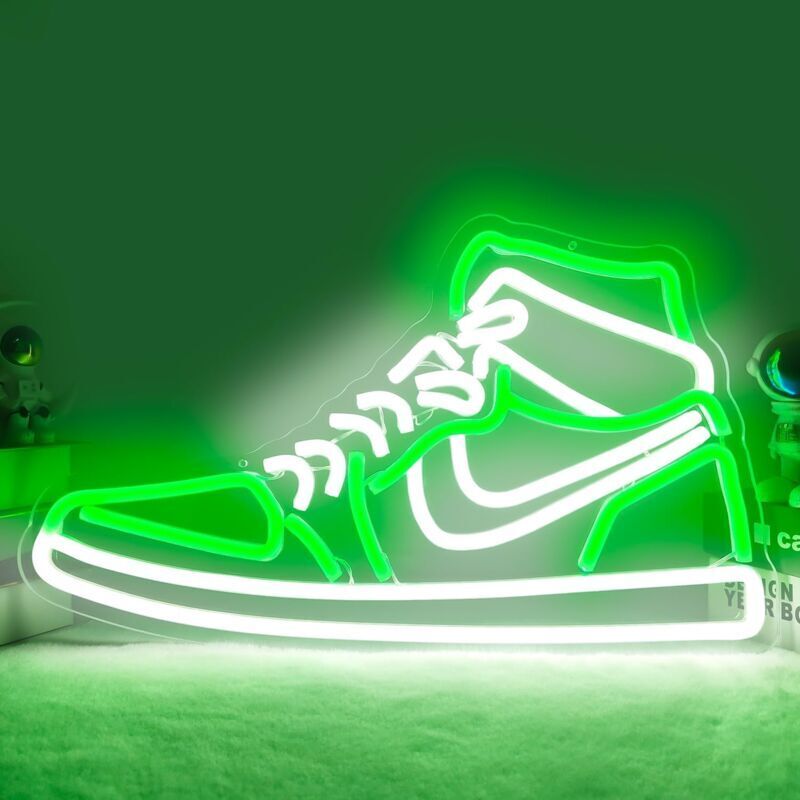 foto del prodotto sneaker insegna al neon per scarpe sportive, insegne luminose a led per ragazzi, per camera da letto, grotta dell'uomo, casa, feste, pub, bar, scarpe, insegne luminose, decorazione da parete (verde)-r