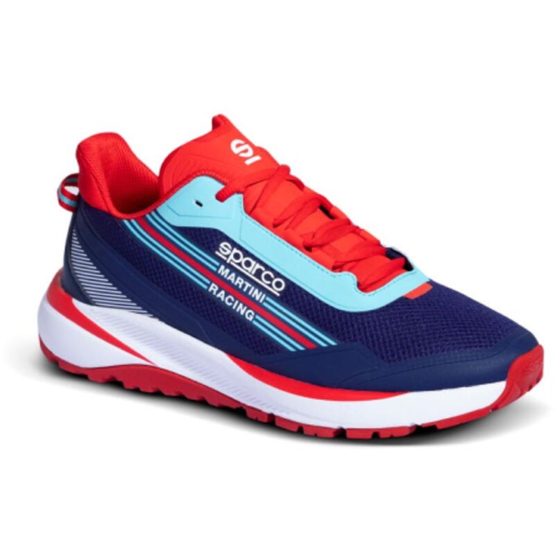 foto del prodotto sneakers leggere s-run martini racing n.42 blu marine/rosso in mesh traspirante con inserti riflettenti stampa livrea martini racing blu marine + rosso 42 - sparco