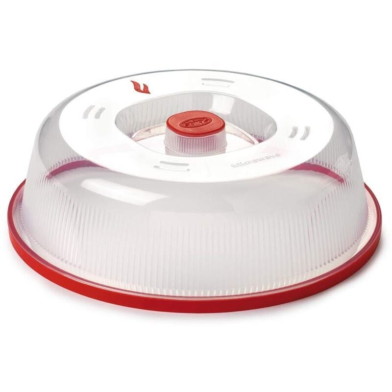 foto del prodotto snips 000706 campana per microonde, coperchio para schizzi, contenitore, coprivivande, colore trasparente e rosso, made in italy, plastica