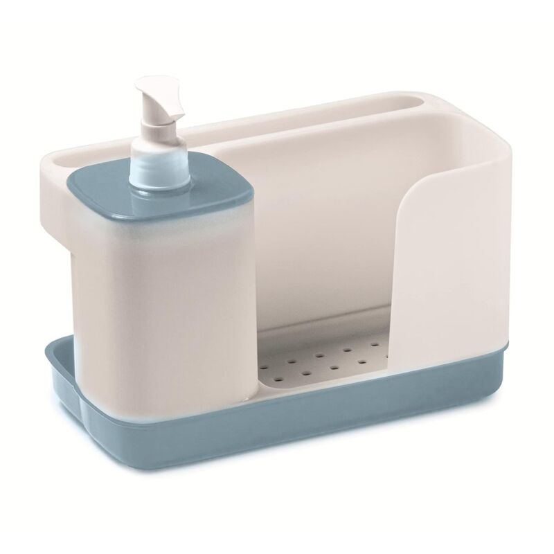 foto del prodotto snips riordinello dispenser sapone con porta spugna colore bianco azzurro porta spugne con dosatore 21 x 12 x 18 cm plastica riciclata made in italy