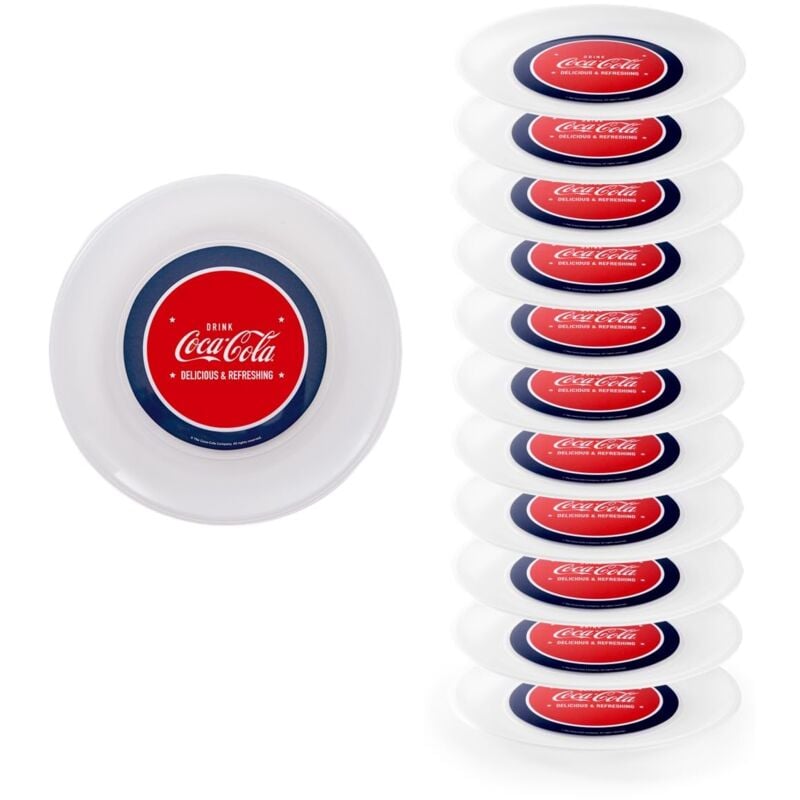 foto del prodotto snips set 12 piatti coca cola, piatti plastica rigida lavabili coca cola, piatti plastica riutilizzabili diametro 23.5 cm made in italy 0 bpa