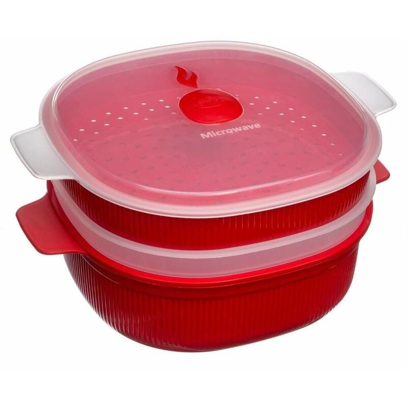 foto del prodotto snips - vaporiera microonde rossa 4l con 2 vassoi sovrapponibili per doppia cottura a vapore, contenitori per alimenti - contenitore per microonde,
