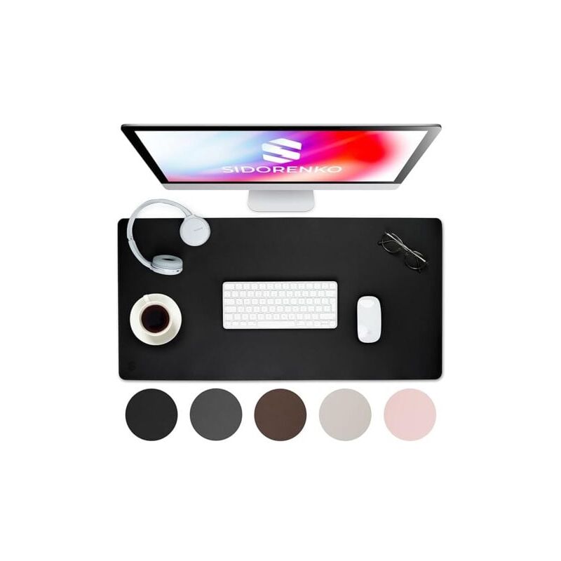 foto del prodotto snq 1 pz. tappetino da scrivania in pelle pu 80x40cm nero bordi cuciti grande tappetino per mouse xxl tappetino da scrivania