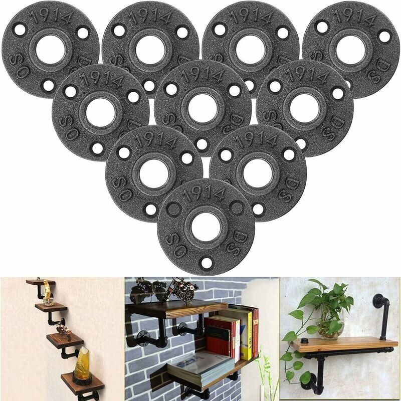 foto del prodotto snq 10 pezzi 1 2 flangia per pavimento, flangia filettata flange per tubi in ghisa nera 3 fori raccordo filettato per arredamento industriale, fai