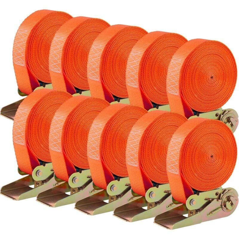 foto del prodotto snq 10 pezzi 800 kg cinghia a cricchetto, 6 m x 25 mm, cinghia di ancoraggio con tenditore, cinghia di tensionamento in poliestere, per
