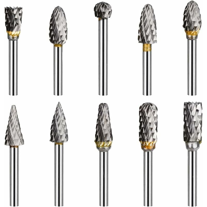 foto del prodotto snq 10 pezzi di fresa per metallo 3 mm doppio taglio tungsteno frese rotanti smerigliatrice dritta fresa per utensili rotanti lavorazione rettifica