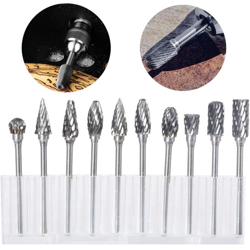 foto del prodotto snq 10 pezzi di frese rotanti in carburo di tungsteno, set di teste di rettifica per utensili rotanti dremel, foratura e lucidatura di metalli