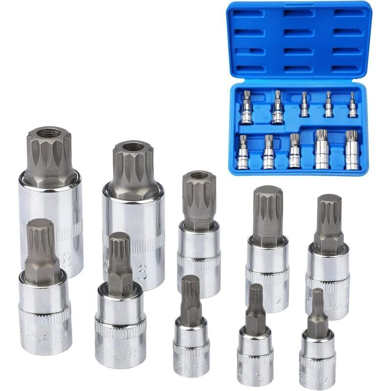 foto del prodotto snq 10 pezzi m4 m18 torx spline bit socket set set di bussole a tripla punta quadrata con custodia