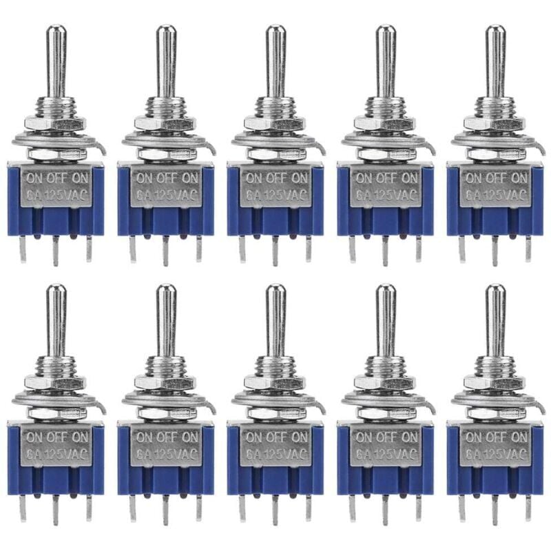 foto del prodotto snq 10 pezzi mini interruttore a levetta 6a 125vac, interruttore a 3 posizioni e 3 pin, mini interruttore a levetta spdt, diametro testa pulsante 6