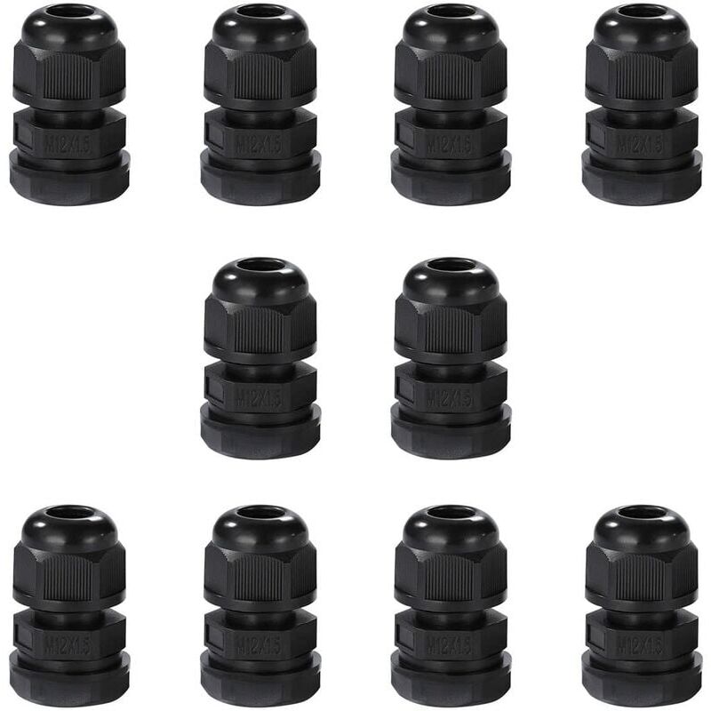 foto del prodotto snq 10 pezzi pressacavi impermeabili m12, connettori per cavi impermeabili ip68 in nylon con dado di bloccaggio e rondella per cavi da 3 mm a 6,5
