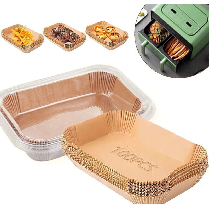 foto del prodotto snq 100 pezzi di carta da forno per friggitrice ad aria, 20,5x14 cm, rivestimento di carta rettangolare, accessori per friggitrice ad aria