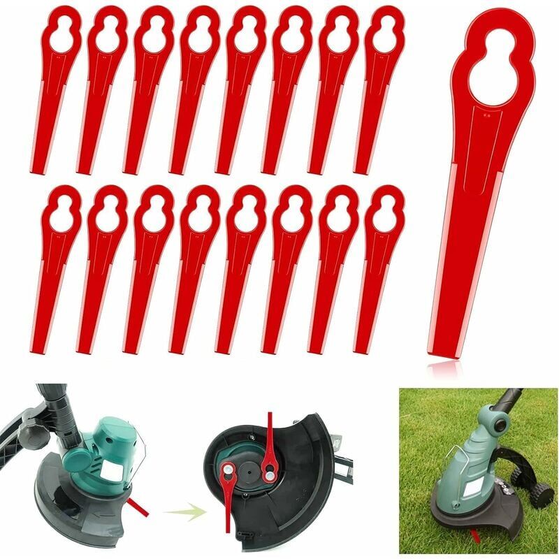 foto del prodotto snq 100 pezzi di lame di ricambio in plastica, lame per bordatori per tosaerba in plastica per giardini e bordatori per prato rosso 