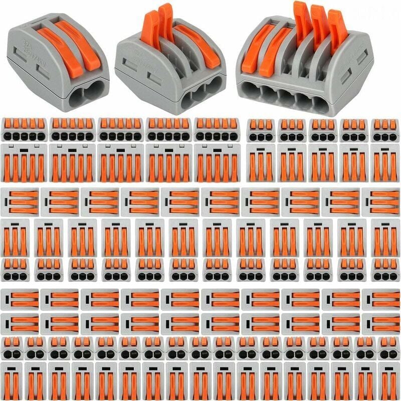foto del prodotto snq 110 pezzi connettori compatti per cavi, blocchi connettori elettrici, 55 pezzi morsetto a 2 porte 45 pezzi morsetto a 3 porte 10 pezzi morsetto