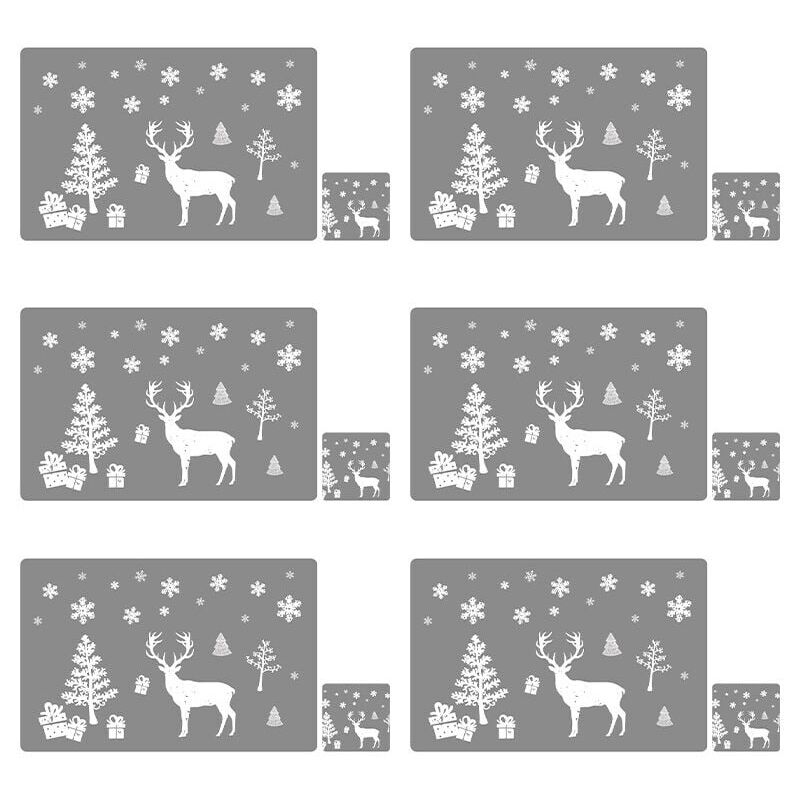 foto del prodotto snq 12 pezzi grigio pvc natale tovagliette sottobicchieri set posate, forma di renna di natale tovagliette lavabili resistenti al calore per