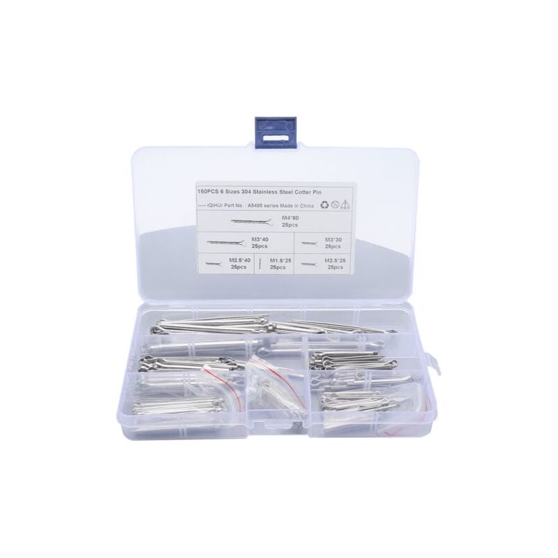 foto del prodotto snq 150 pi ces u forme goupille fendue 304 en acier inoxydable attaches fendues m canique voiture avec bo te split, cotter pour la r paration de