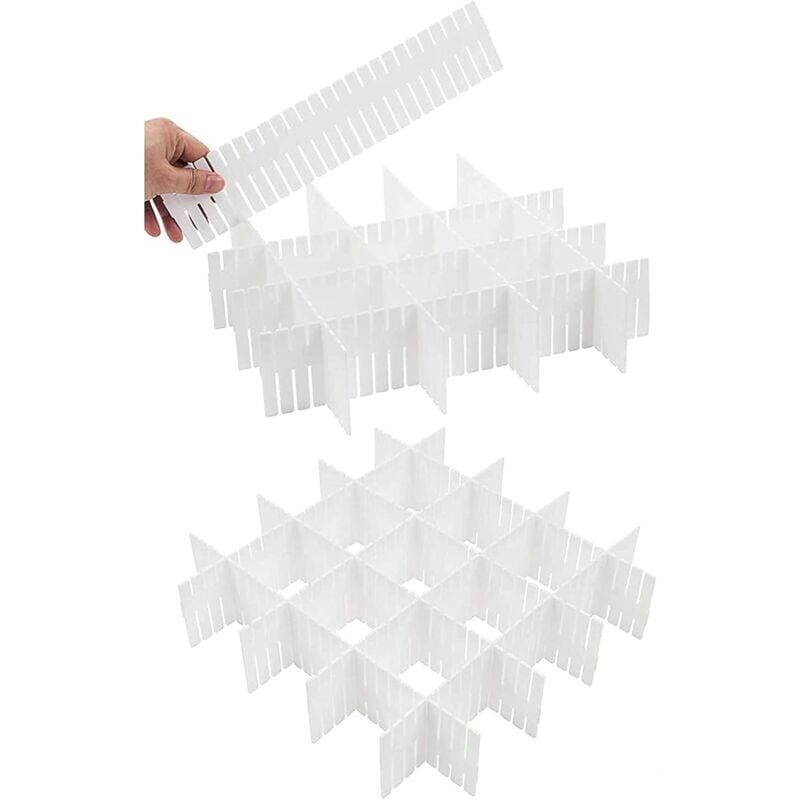 foto del prodotto snq 16 pezzi divisori per cassetti, organizer per cassetti regolabile per biancheria intima, calzini, trucco, articoli per ufficio, bianco