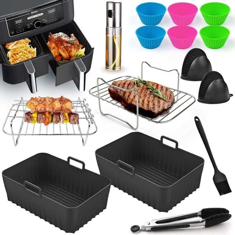 foto del prodotto snq 19 pi ces accessoires pour air fryer pour friteuse air double zone pour ninja af300eu, af400eu, tower t17088, friteuse air double