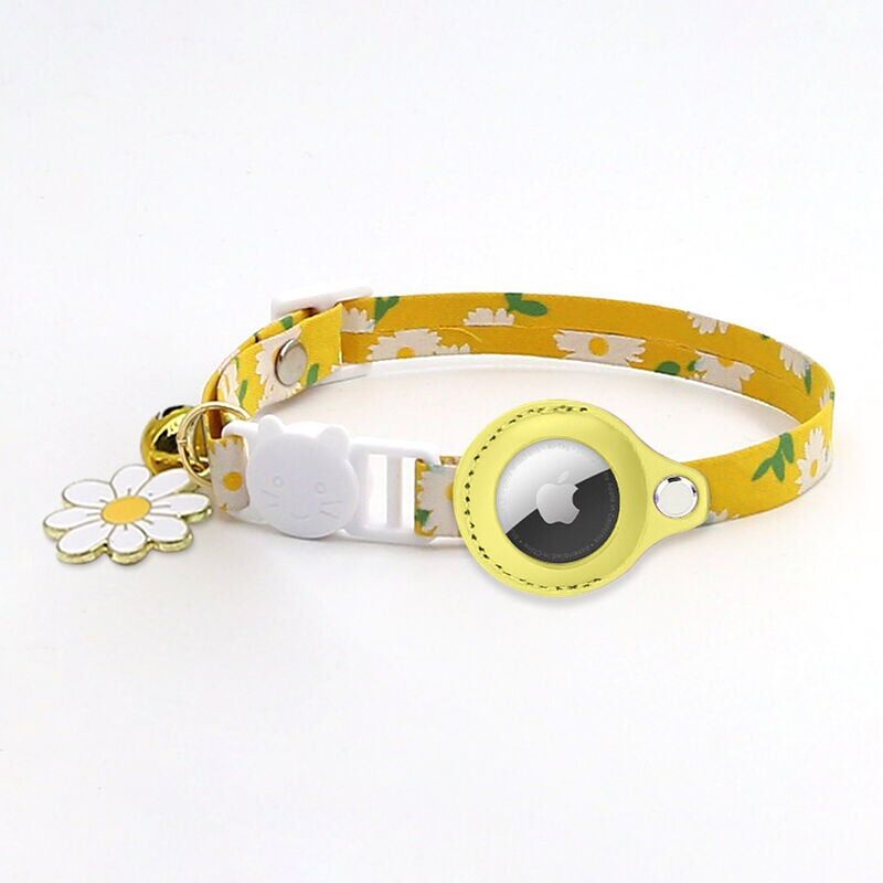 foto del prodotto snq 1pc collare airtag per gatti giallo, collare airtag per gatti stampato regolabile con campanello, custodia protettiva in silicone compatibile