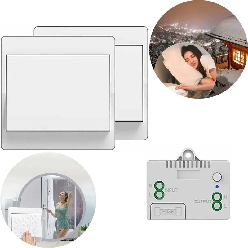 foto del prodotto snq 1to 2 interrupteur sans fil kit, sans pile interrupteur 50m 200m sans fil emetteur radio 10a avec contr leur de r cepteur de lumi re radio,