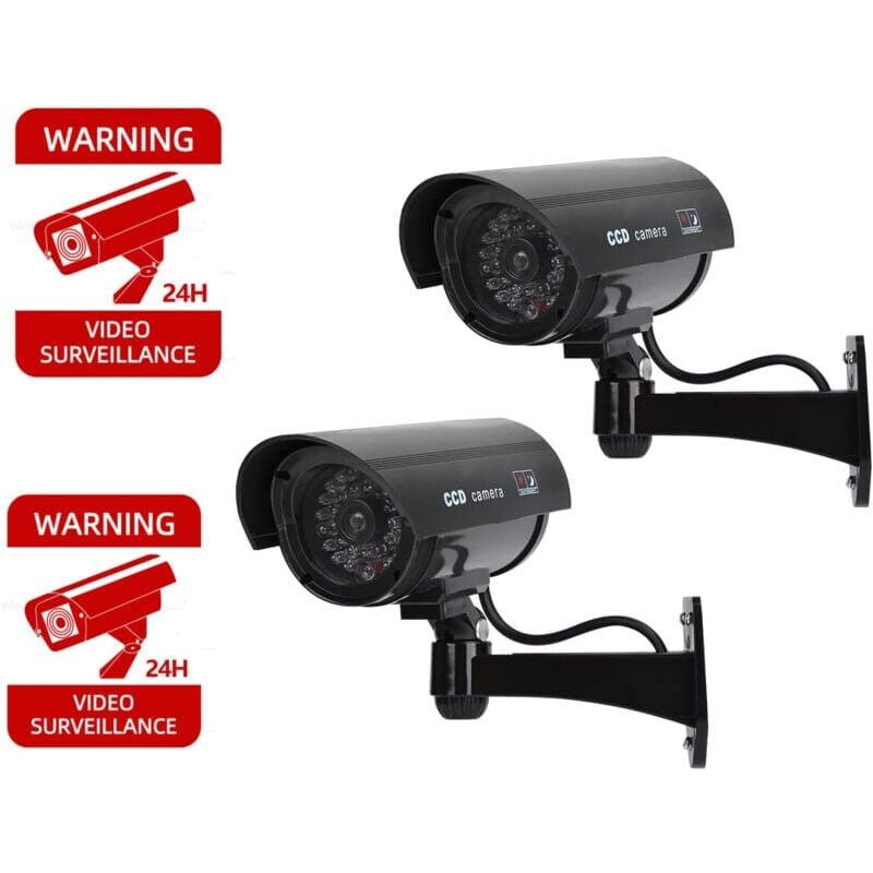 foto del prodotto snq 2 cam ras virtuelles ext rieures avec led, fausses cam ras de s curit ext rieures noires panneaux de s curit de vid osurveillance