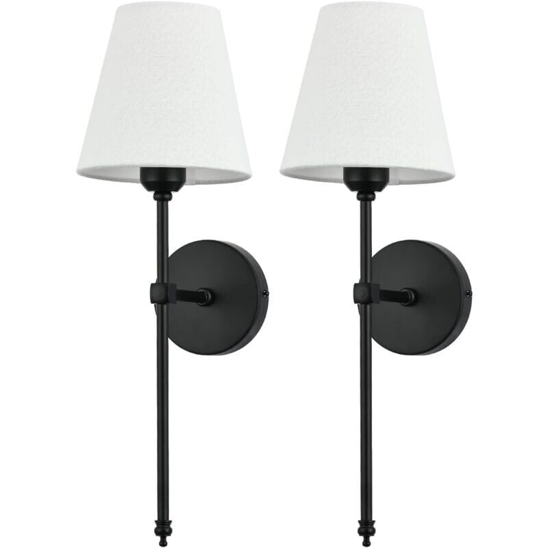 foto del prodotto snq 2 pezzi applique da parete per interni, lampada da parete con paralume in tessuto bianco, lampada da parete in metallo per bagno, camera da