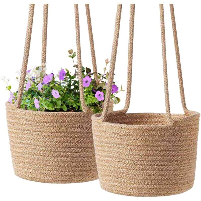 foto del prodotto snq 2 pezzi di fioriera sospesa in macram , cesto di fiori in macram , cesto di corda di cotone sospeso, vaso di fiori, appendini per piante,