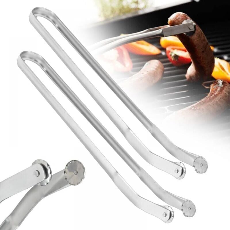 foto del prodotto snq 2 pezzi pinze per barbecue, pinze per girare salsicce, pinze per barbecue lunghe 39,5 cm, pinze da cucina in acciaio inossidabile, pinze per