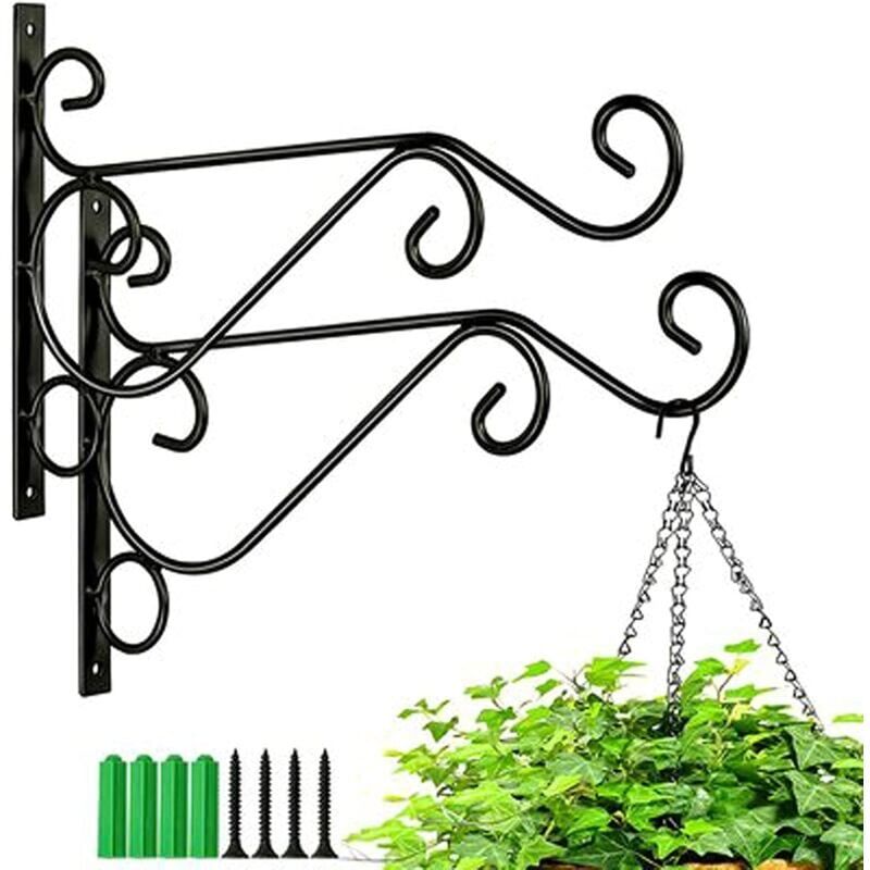 foto del prodotto snq 2 pezzi supporto per piante da parete per balcone, supporto per piante da parete per balcone con viti, staffe per cestini sospesi in ferro