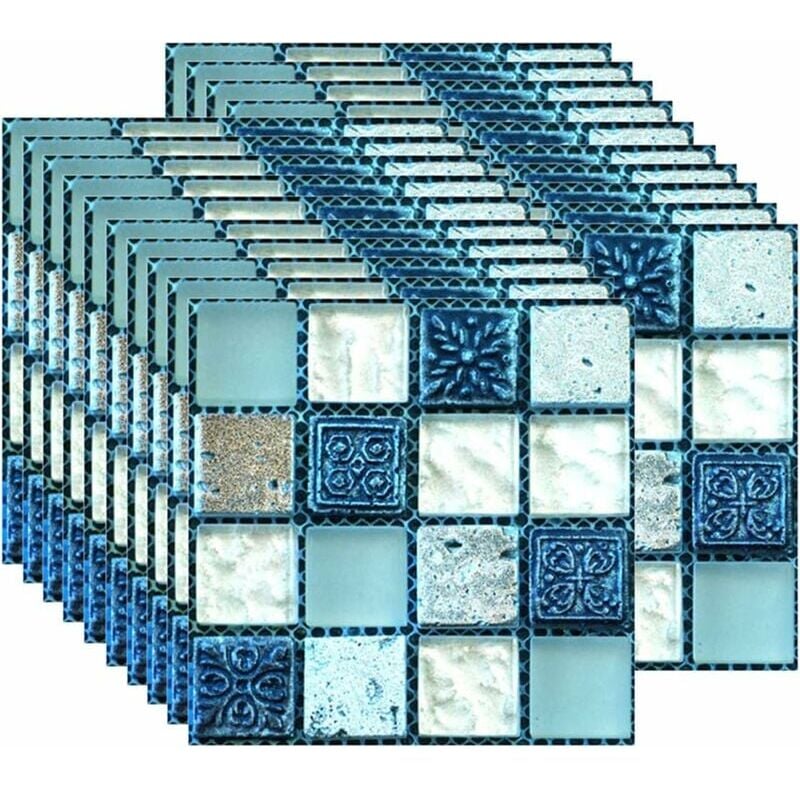 foto del prodotto snq 20 adesivi per piastrelle, carta da parati autoadesiva, resistente al calore, impermeabile, per cucina, bagno, mosaico, blu 10 x 10 cm 4 x 4