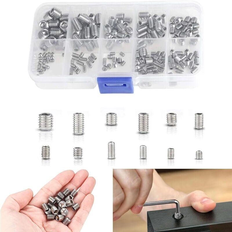 foto del prodotto snq 200 pezzi viti a brugola in acciaio inox viti a testa esagonale set metrico accessori in metallo professionali m3 m4 m5 m6 m8 con scatola pp
