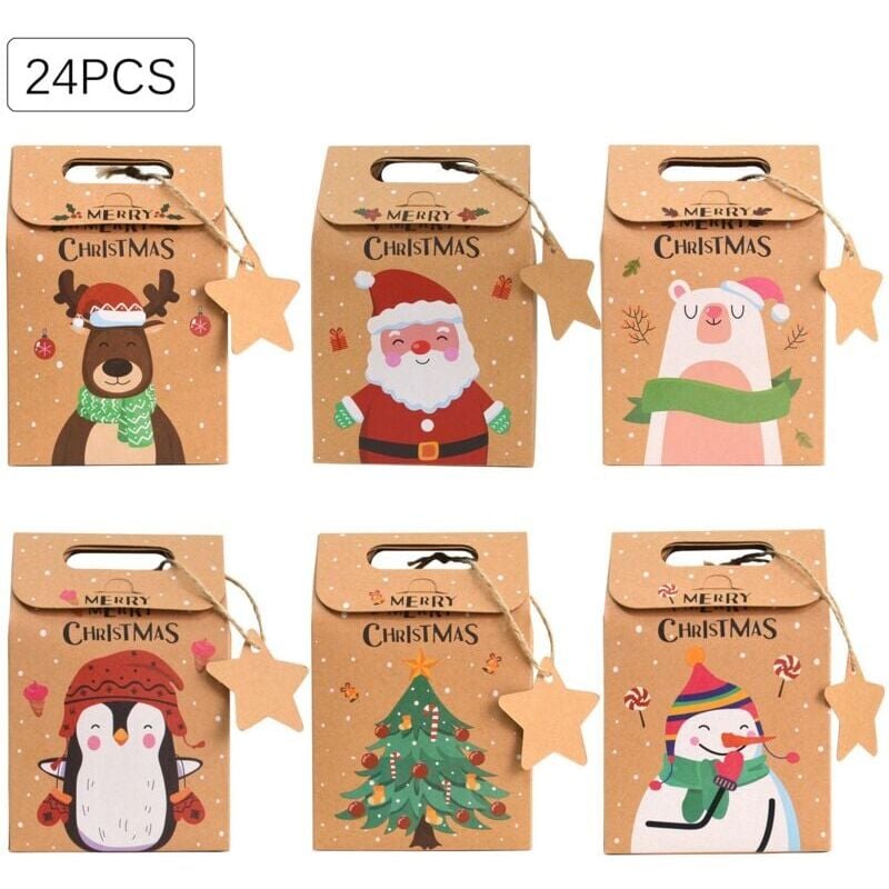 foto del prodotto snq 24pcs bo tes sacs de cadeaux de no l 9.4614cm , pochette cadeau kraft no l, bo tes cadeau de no l en papier kraft, pochette no l bo tes pour