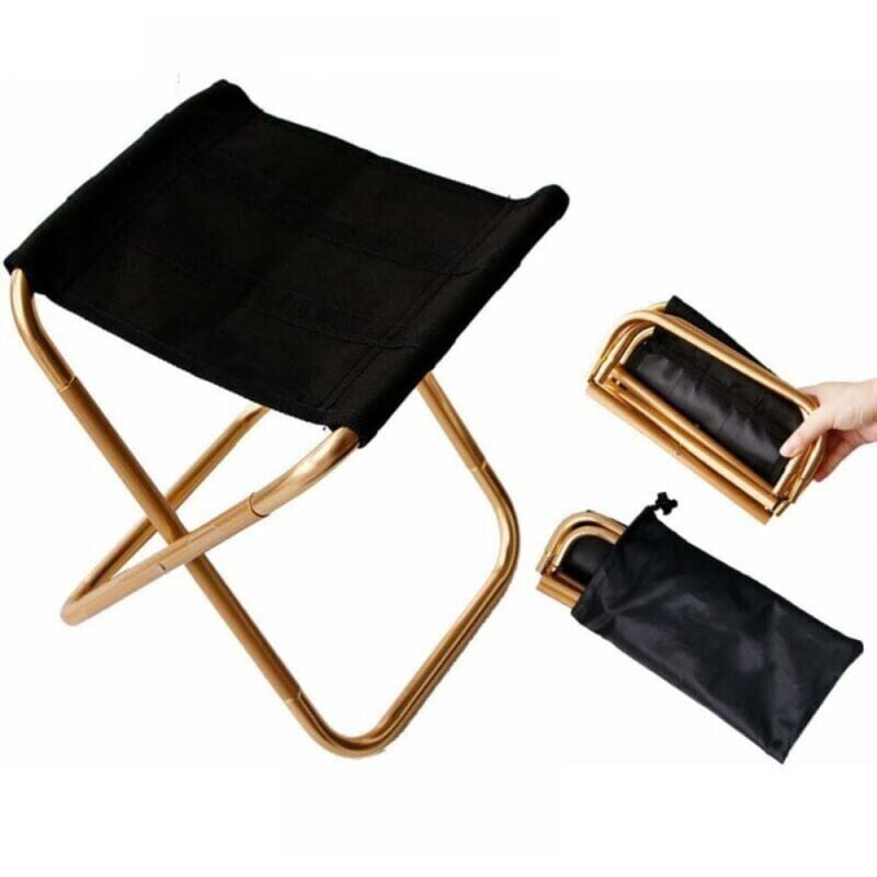 foto del prodotto snq 282422cm mini sedia pieghevole portatile oro con custodia, sgabello pieghevole in alluminio compatto ultraleggero con borsa per il trasporto