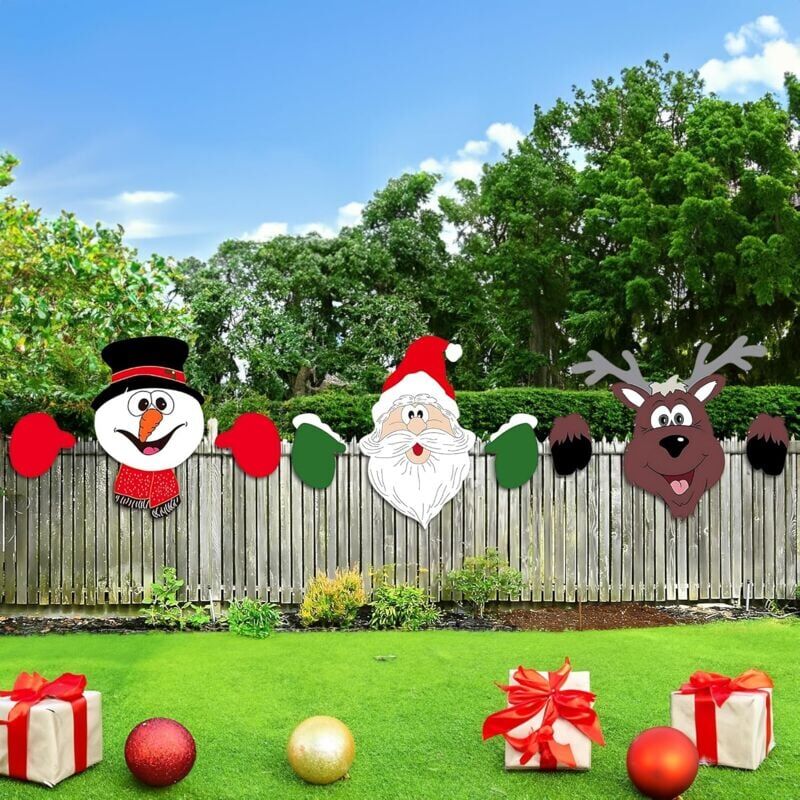foto del prodotto snq 3 pcs d coration no l ext rieur pour cl ture, 4030cm pere noel d coration, decoration renne de noel exterieur, bonhomme de neige d coration